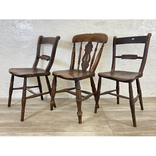 112 - Three Victorian elm and beech farmhouse dining chairs