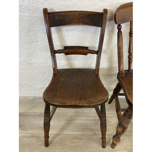 112 - Three Victorian elm and beech farmhouse dining chairs