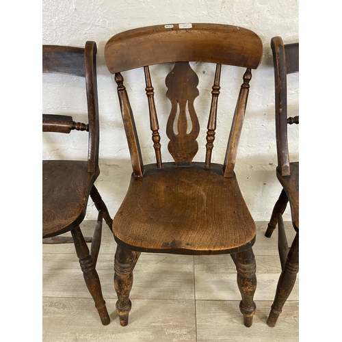 112 - Three Victorian elm and beech farmhouse dining chairs