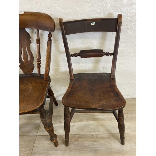 112 - Three Victorian elm and beech farmhouse dining chairs