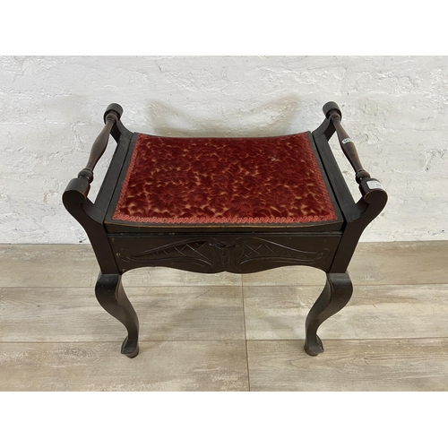 114 - An Edwardian carved mahogany and floral fabric upholstered piano stool - approx. 62cm high x 57cm wi... 