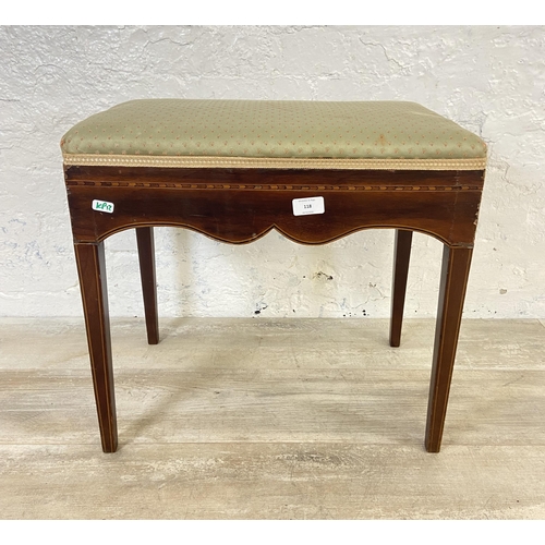 118 - An Edwardian inlaid mahogany and fabric upholstered dressing table stool - approx. 47cm high x 50cm ... 