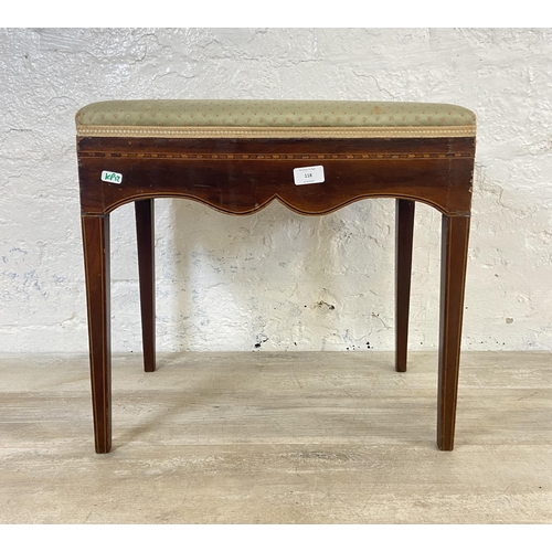 118 - An Edwardian inlaid mahogany and fabric upholstered dressing table stool - approx. 47cm high x 50cm ... 