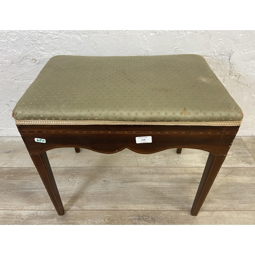 118 - An Edwardian inlaid mahogany and fabric upholstered dressing table stool - approx. 47cm high x 50cm ... 