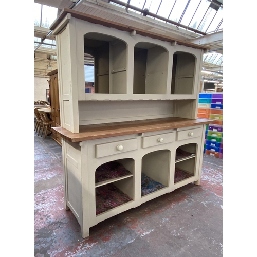 133 - A Victorian style pine and white painted dresser - approx. 190cm high x 202cm wide x 60cm deep