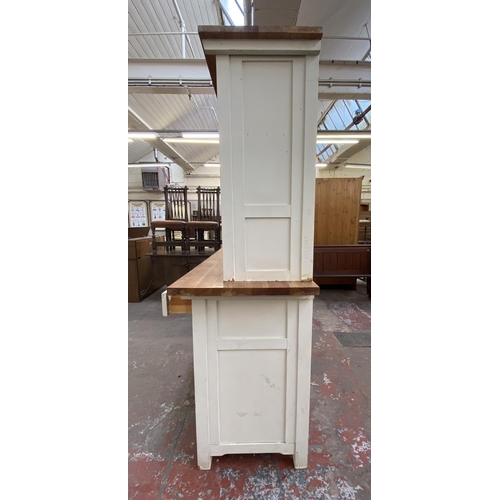 133 - A Victorian style pine and white painted dresser - approx. 190cm high x 202cm wide x 60cm deep