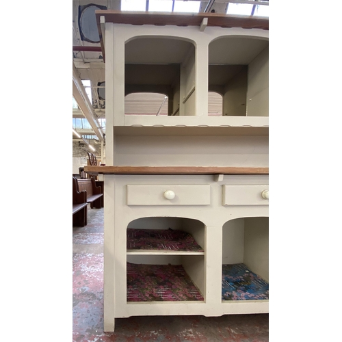 133 - A Victorian style pine and white painted dresser - approx. 190cm high x 202cm wide x 60cm deep