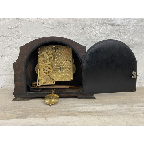 140 - Four early/mid 20th century mantel clocks to include Garrard oak cased, Bravingtons Renown oak cased... 