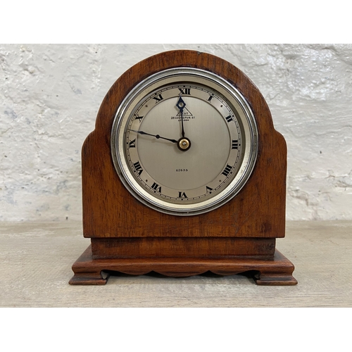 140 - Four early/mid 20th century mantel clocks to include Garrard oak cased, Bravingtons Renown oak cased... 