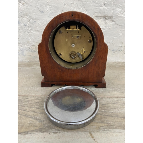 140 - Four early/mid 20th century mantel clocks to include Garrard oak cased, Bravingtons Renown oak cased... 