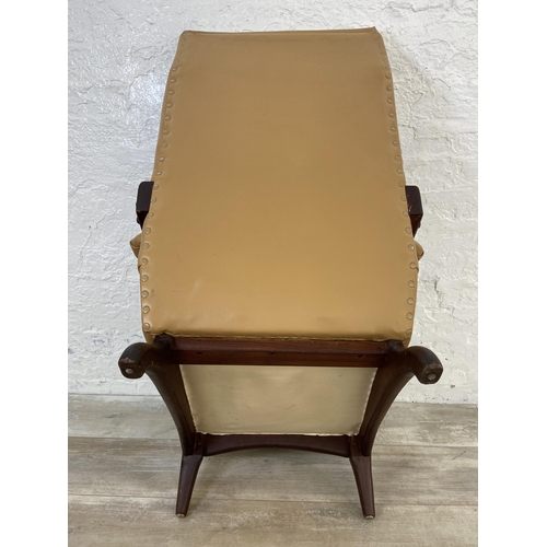 143 - A mid 20th century Greaves & Thomas teak, tan vinyl and brown fabric upholstered armchair - approx. ... 