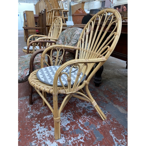 145 - Three wicker and cane armchairs