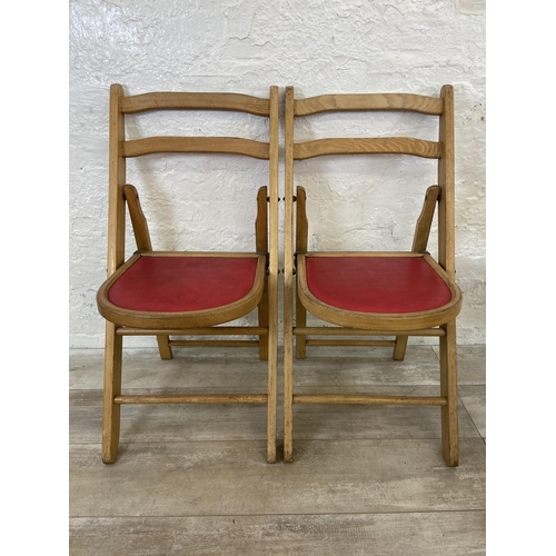 148 - Three chairs, two mid 20th century elm and beech folding with red vinyl seats and one 19th century s... 