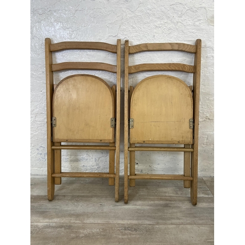 148 - Three chairs, two mid 20th century elm and beech folding with red vinyl seats and one 19th century s... 