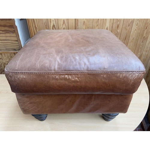 149 - Two pieces of modern furniture, one oak side table and one brown leather footstool