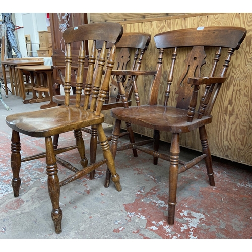 151 - Three chairs, two Victorian style oak farmhouse carver dining chairs and one Victorian elm and beech... 