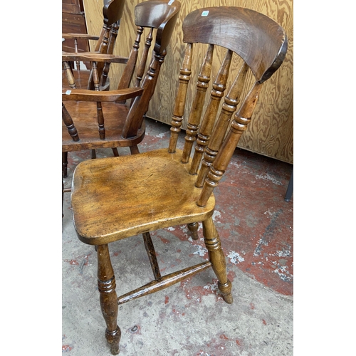 151 - Three chairs, two Victorian style oak farmhouse carver dining chairs and one Victorian elm and beech... 