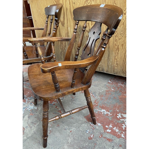 151 - Three chairs, two Victorian style oak farmhouse carver dining chairs and one Victorian elm and beech... 