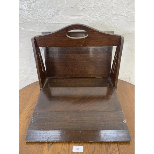 152 - Seven items to include mid 20th century Oriental carved hardwood folding magazine rack, oak drop lea... 