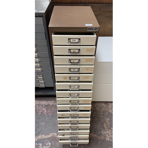 158 - A Bisley brown and cream metal fifteen drawer office filing cabinet - approx. 94cm high x x28cm wide... 