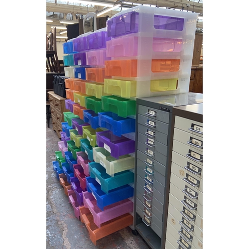 160 - Eight multicoloured plastic six drawer filing cabinets - approx. 67cm high x 31cm wide x 42cm deep