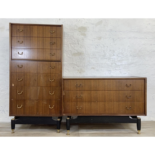 168 - Two mid 20th century G Plan Librenza tola and ebonised chest of drawers - largest approx. 129cm high... 