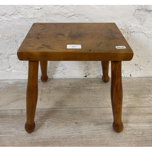 175 - A Victorian highly polished sycamore and ash farmhouse stool - approx. 32cm high x 35cm wide x 30cm ... 