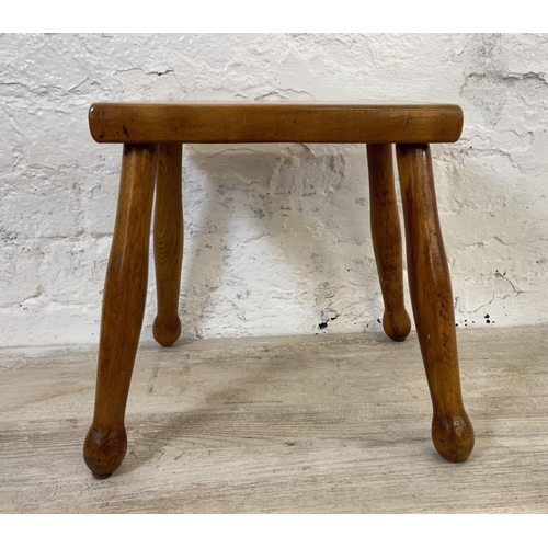 175 - A Victorian highly polished sycamore and ash farmhouse stool - approx. 32cm high x 35cm wide x 30cm ... 