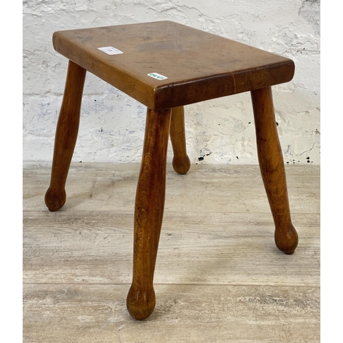 175 - A Victorian highly polished sycamore and ash farmhouse stool - approx. 32cm high x 35cm wide x 30cm ... 