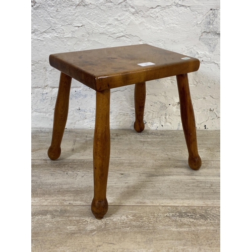 175 - A Victorian highly polished sycamore and ash farmhouse stool - approx. 32cm high x 35cm wide x 30cm ... 