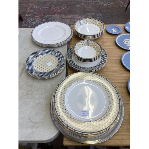 367 - Twenty six pieces of Wedgwood Samurai bone china together with a silver plated circular tray