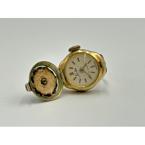 2214 - A mid 20th century Lindex gold plated paste set hand wind lady's watch ring