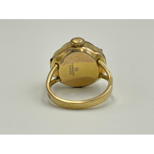 2214 - A mid 20th century Lindex gold plated paste set hand wind lady's watch ring