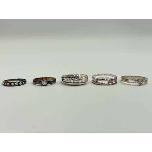 2215 - Five .925 silver CZ set dress rings - approx. gross weight 17.5g