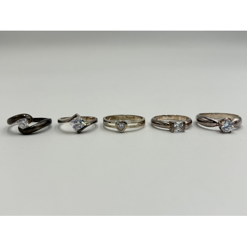 2216 - Five .925 silver CZ set dress rings - approx. gross weight 16.9g