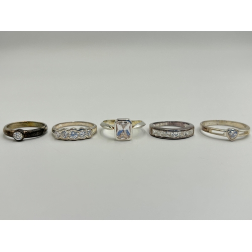 2217 - Five .925 silver CZ set dress rings - approx. gross weight 14.6g