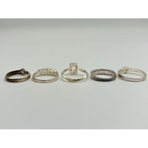 2217 - Five .925 silver CZ set dress rings - approx. gross weight 14.6g