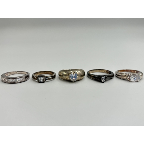 2218 - Five .925 silver CZ set dress rings - approx. gross weight 17.6g