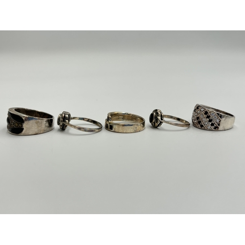 2219 - Five .925 silver dress rings to include marcasite and onyx etc. - approx. gross weight 24g