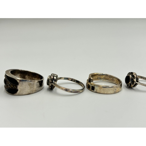 2219 - Five .925 silver dress rings to include marcasite and onyx etc. - approx. gross weight 24g