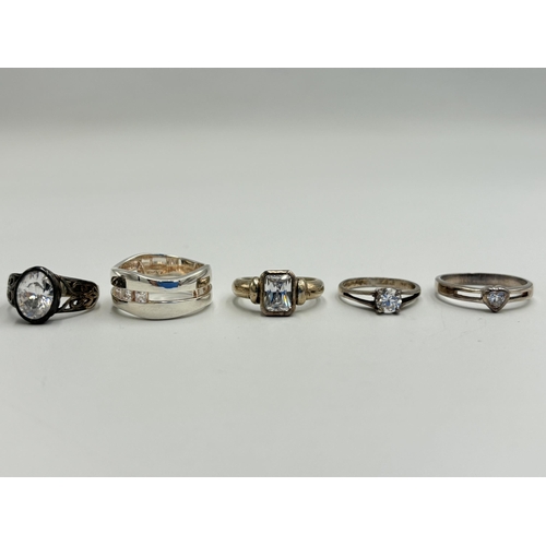 2220 - Five .925 silver CZ set dress rings - approx. gross weight 20g