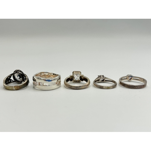 2220 - Five .925 silver CZ set dress rings - approx. gross weight 20g