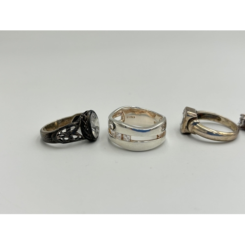 2220 - Five .925 silver CZ set dress rings - approx. gross weight 20g