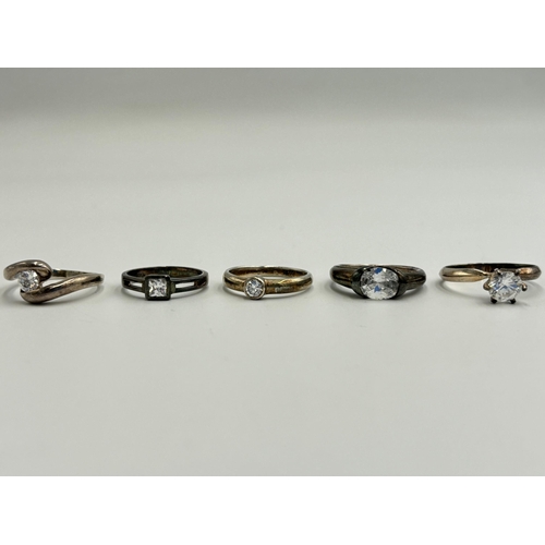 2221 - Five .925 silver CZ set dress rings - approx. gross weight 17g