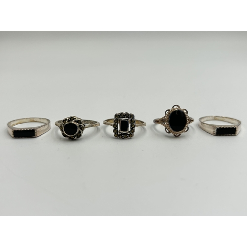 2223 - Five .925 silver black onyx set dress rings - approx. gross weight 8g