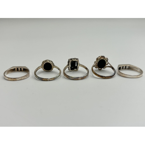 2223 - Five .925 silver black onyx set dress rings - approx. gross weight 8g