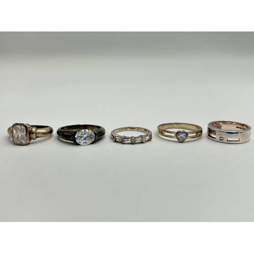 2224 - Five .925 silver CZ set dress rings - approx. gross weight 19.7g