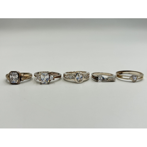 2225 - Five .925 silver CZ set dress rings - approx. gross weight 19.4g