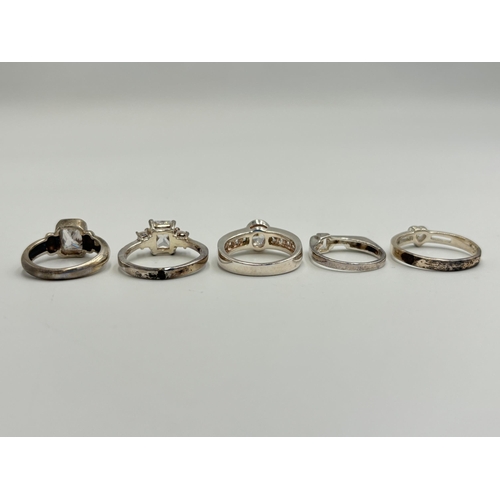 2225 - Five .925 silver CZ set dress rings - approx. gross weight 19.4g