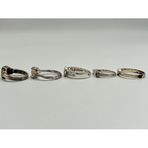 2225 - Five .925 silver CZ set dress rings - approx. gross weight 19.4g